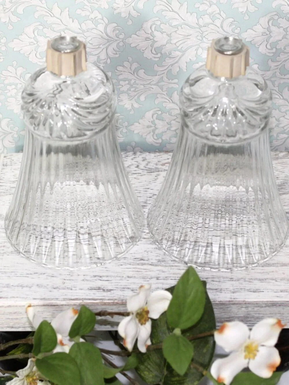 Vintage Set of 2 Homco Home Interiors Glass Peg Ribbed Swag Votive Cup Sconce Ca